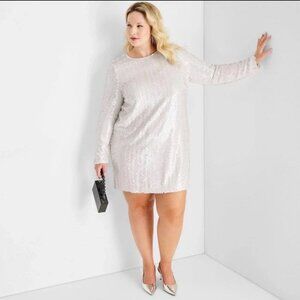 Women's Holiday Long Sleeve Sequin Mini Dress - Future Collective White S